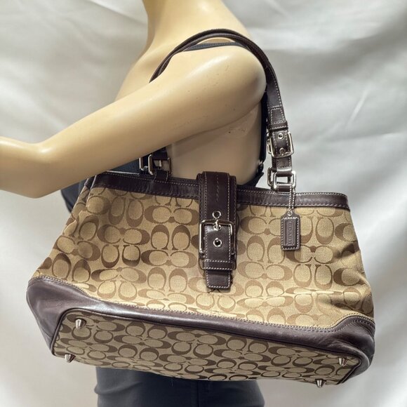 Coach Signature Women's Canvas & Leather Satchel Handbag Brown Dual Handles - Picture 12 of 13